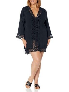 La Blanca Womens Plus Size Crochet-Trim Cover-Up Dress Size 1X
